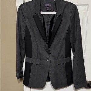 Long Tall Sally Charcoal and Black Blazer Pockets Size 6 C 17.5” S 20” L 26.5”